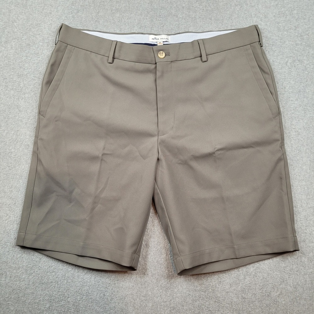 Peter Millar Golf Shorts Mens 35 Gray Performance Tech Flat Front Solid